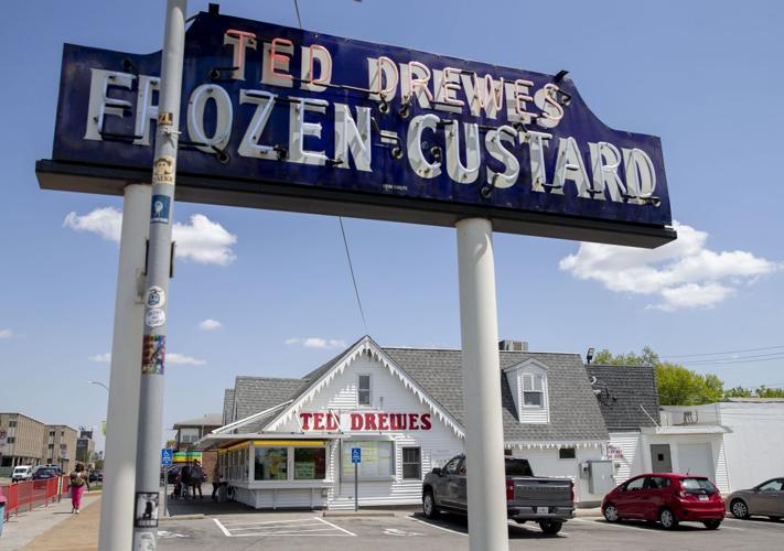 Customers get frozen custard at Ted Drewes in St. Louis