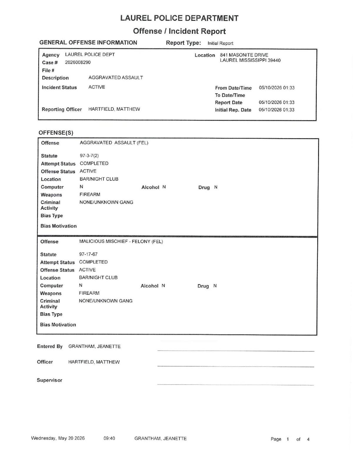 Laurel Police Dept. incident report